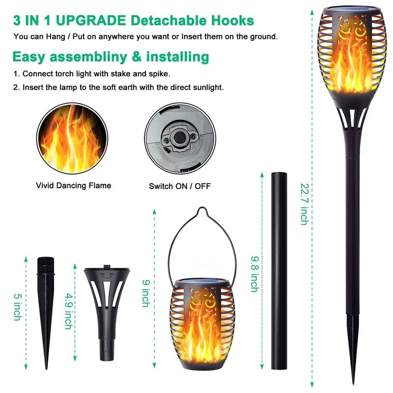 FITSAN 8Pack Solar Torch Light with Flickering Flame, Upgraded 3in1 Solar Lights Outdoor Hanging Lantern, Waterproof Landscape Decoration Lighting for Garden Yard Pathway Driveway, Auto On/Off - Image 4